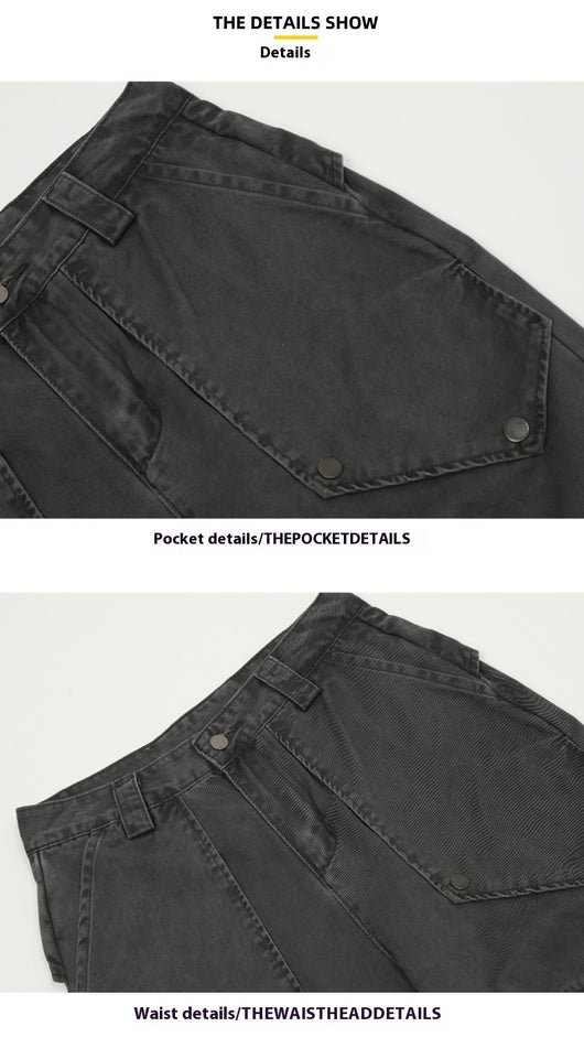 Pantalones Sueltos Efecto Lavado Negro con Bolsillos Grandes y Bota Acampanada - Image 14