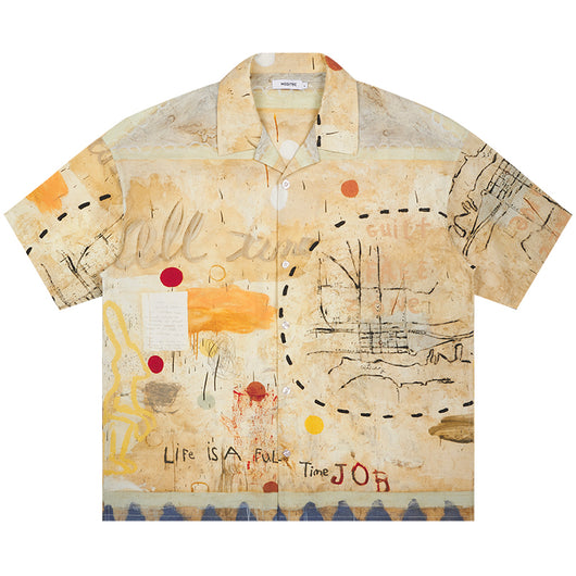 Camisa Suelta Estilo Street Graffiti Pine Manga Corta - Image 8