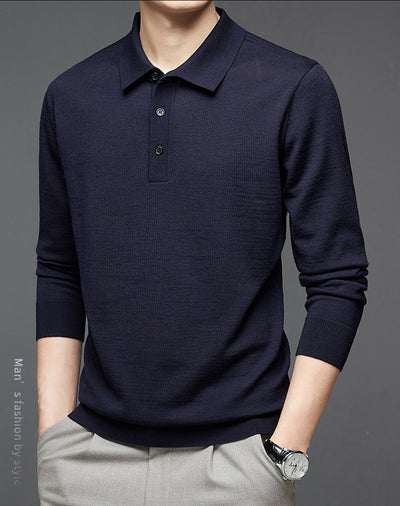 Polo de Lana Fina Merino para Hombre - Camisa de Manga Larga Elegante - Image 27