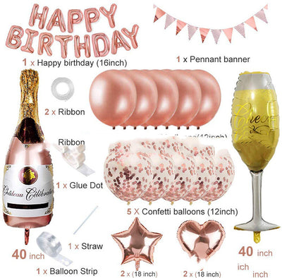 Juego de Globos Oro Rosa con Banderín de Cumpleaños Efecto Bronce - Image 2