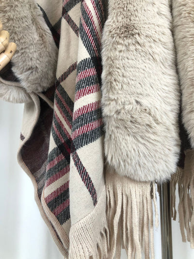 Cardigan Poncho a Cuadros con Flecos para Mujer - Image 16
