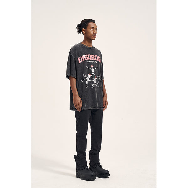 Camiseta Oversized Vintage Estampado Hueso Lavado para Hombre