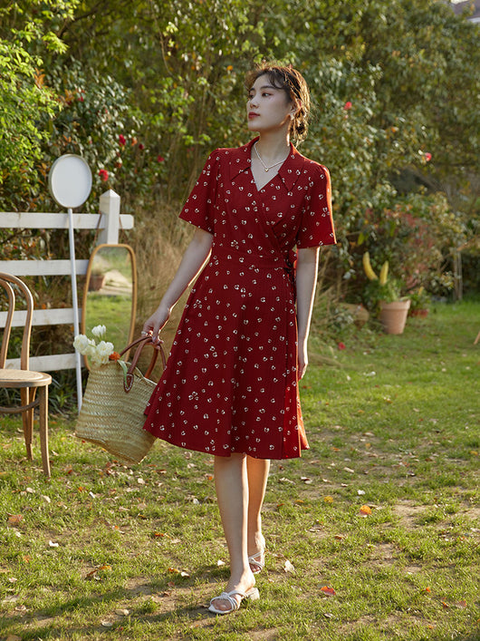 Vestido Vintage Francés Rojo Talla Grande para Mujer - Image 14