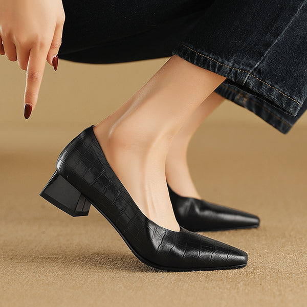 Zapatos de Punta Fina con Tacón Bajo y Plataforma Gruesa para Mujer