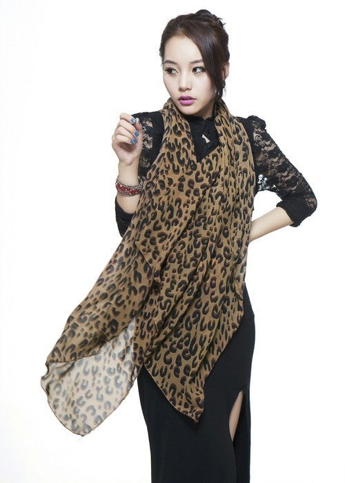 Pañuelo Largo de Moda Coreana en Chifón con Estampado de Leopardo