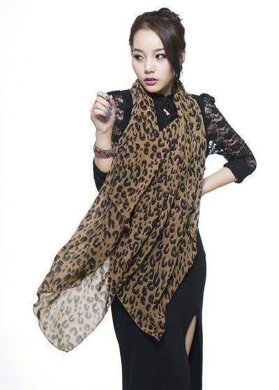 Pañuelo Largo de Moda Coreana en Chifón con Estampado de Leopardo - Image 2