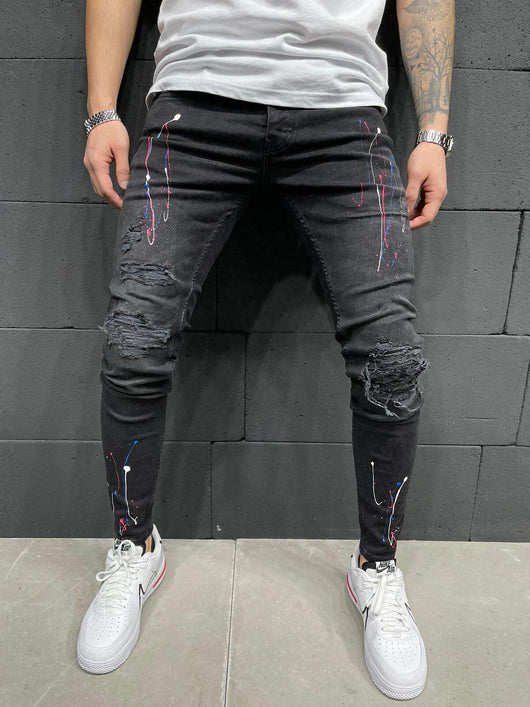Jeans Rotos Estampados para Hombre con Tela Elástica - Image 3
