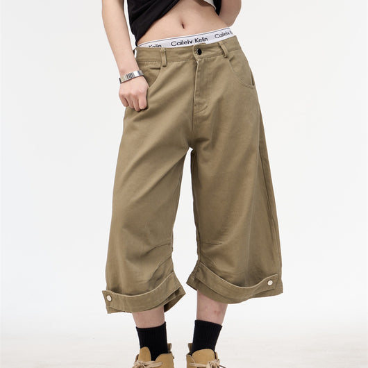 Pantalones Cortos de Trabajo Retro en Khaki para Mujer