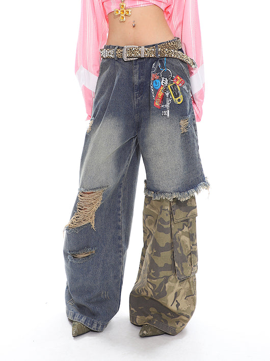 Pantalones Anchos Estilo Militar con Cadena Estampada y Efecto Dos Piezas - Image 13