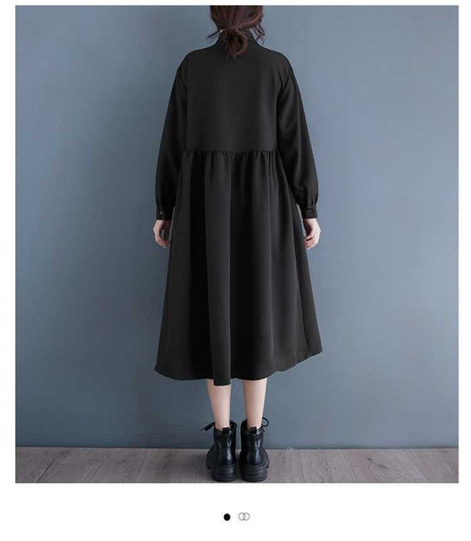 Vestido Camisero Negro Estilo Hepburn Irregulares - Image 8