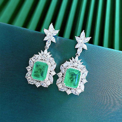 Conjunto de Aretes y Collar Rectangular en Plata con Esmeralda - Image 5