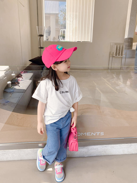 Playera Infantil de Algodón con Letras - Manga Corta Blanca