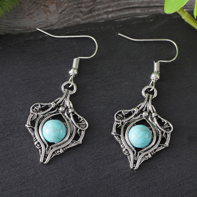Aretes Colgantes de Gema Retro con Enrollado Simple - Image 4