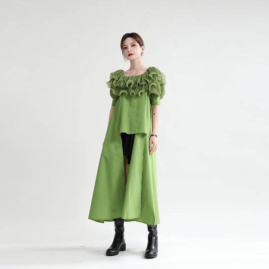 Vestido Camisero con Paneles de Gasa Plisada - Image 10