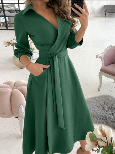 Vestido de Fiesta Elegante Manga Larga Escote en V Estampado - Image 12