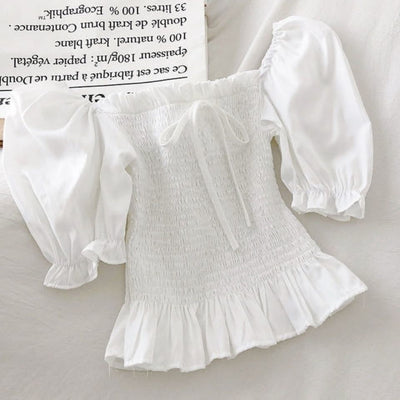 Blusa Asimétrica de Gasa con Manga Abullonada