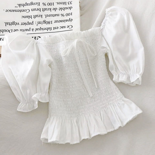 Blusa Asimétrica de Gasa con Manga Abullonada