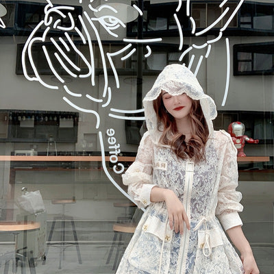 Chaqueta Coreana Encaje Protección Solar con Capucha y Cintura Ajustable - Image 7