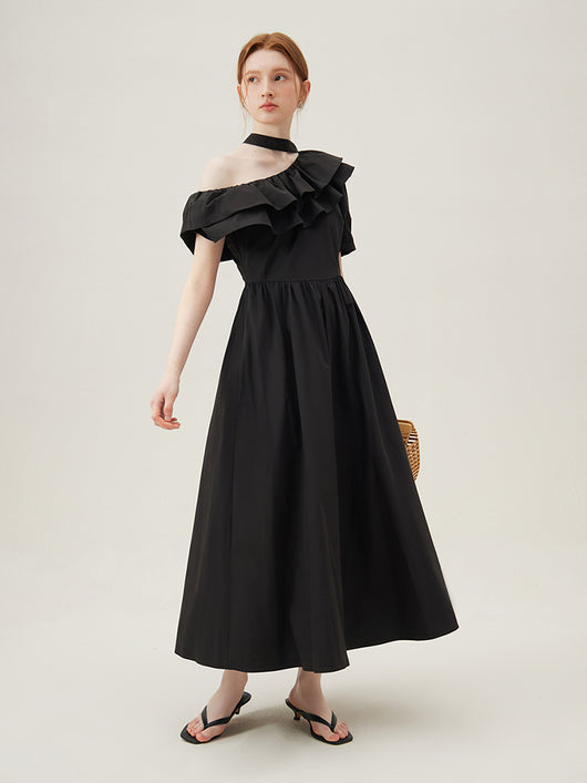 Vestido Halter de Volantes en Colores Sólidos para Mujer - Image 3