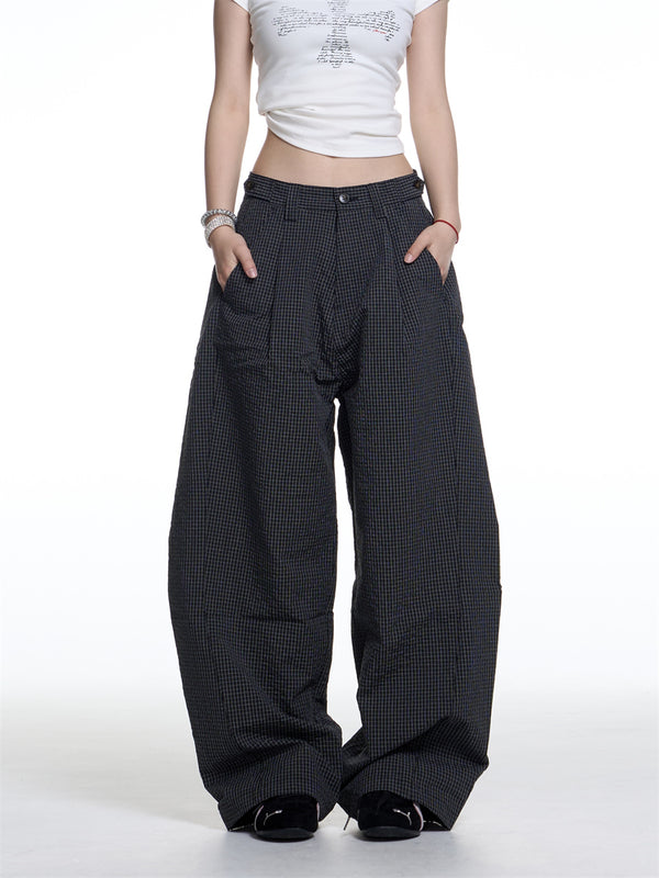 Pantalones Anchos de Cuadros Retro Americano para Mujer - Comodidad Casual