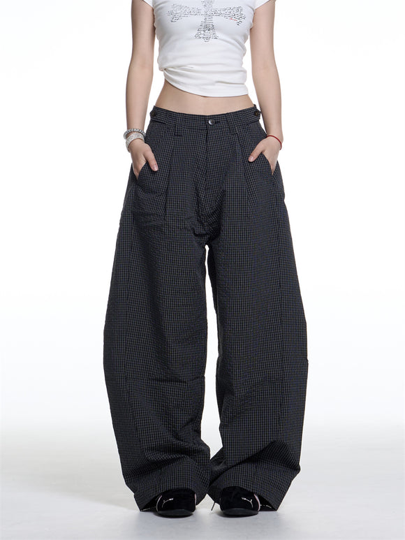 Pantalones Anchos de Cuadros Retro Americano para Mujer - Comodidad Casual