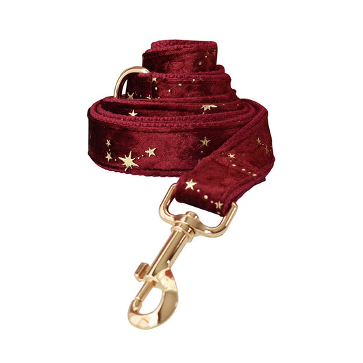 Lazo para Collar de Mascota - Franela Borgoña con Estrellas - Image 3