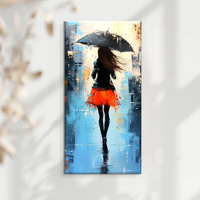 Cuadro Óleo Abstracto Moderno con Figuras Caminando Bajo la Lluvia - Pintura Artesanal en Lienzo para Decoración del Hogar