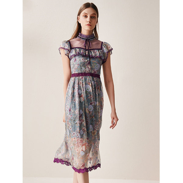 Vestido de Encaje con Malla Estampada - Image 18