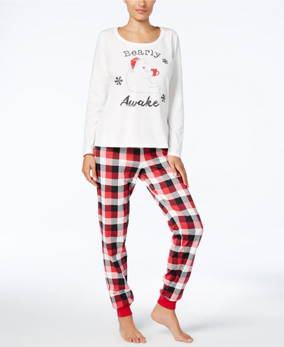 Mother and child in matching red, black, and white plaid Christmas pajamas, child wearing a Santa hat. - Image 10