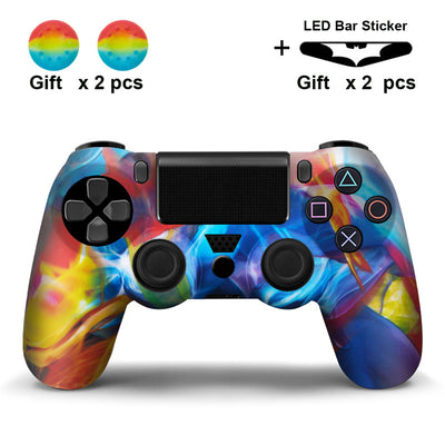 Black and white paisley PS4 controller protector with two black thumb grip covers and two Batman LED bar stickers. - Image 11
