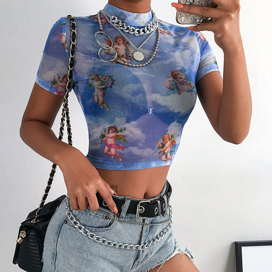 Playera Estampada Manga Corta Mujer con Tul - Colección Nueva Temporada - Image 2
