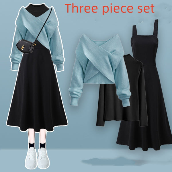 Conjunto de 3 Piezas: Suéter Cruzado con Vestido Base y Blusa - Image 5