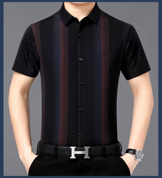 Camisa Casual de Hombre Verano Rayas Contraste Suelta - Image 15