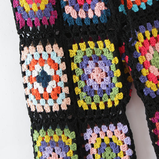 Pantalones Tejidos a Mano con Flores en Cintura Alta - Image 4