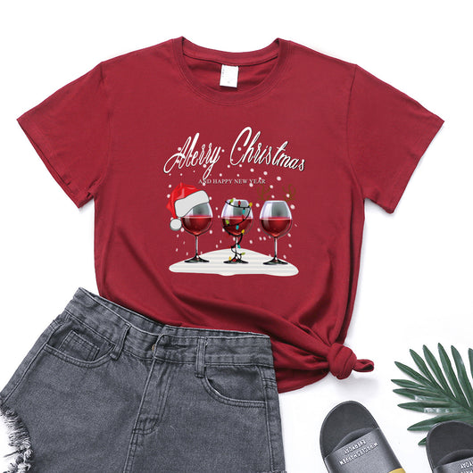 Playera Navideña con Estampado de Tres Copas de Vino - Image 19