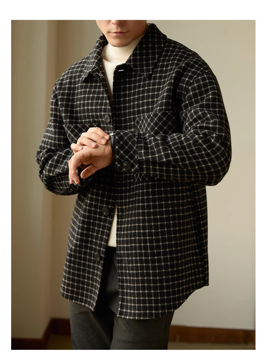 Abrigo Casual Hombre Cuadrícula Doble Faz Lana Premium - Image 14