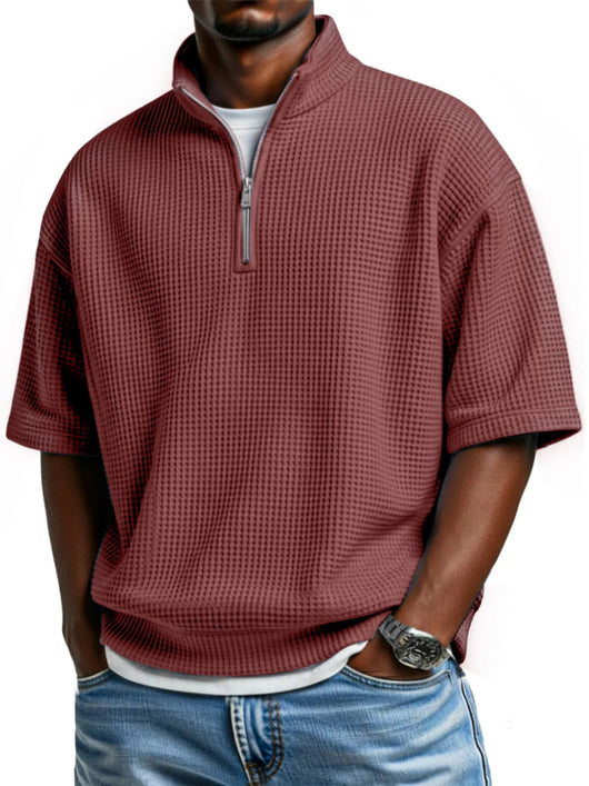 Polo Camiseta Manga Corta Waffle-Knit con Cierre de Medio Zipper para Hombre - Image 8