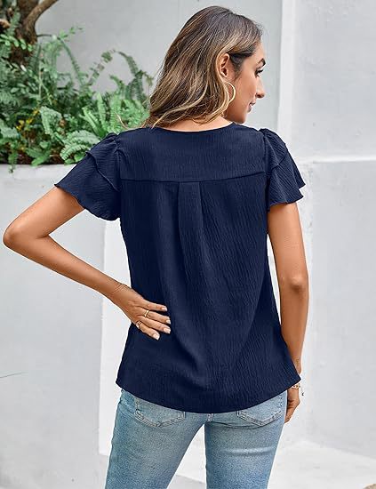 Blusa Ejecutiva Plisada de Manga Corta Cuello Redondo - Image 24