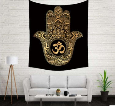 Bohemian sun and moon tapestry with a celestial pattern of golden suns and crescent moons on a dark blue background. - Image 7