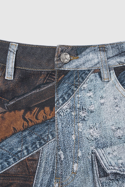 Jeans Vintage con Estampado Digital y Parches Estilo Urbano Americano - Image 8