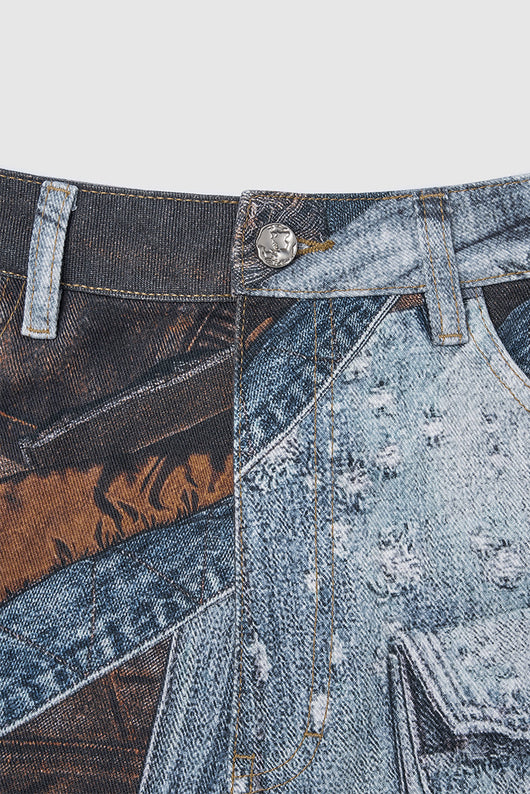 Jeans Vintage con Estampado Digital y Parches Estilo Urbano Americano - Image 8