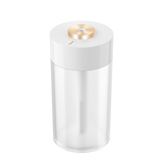 White and clear cylindrical car air humidifier with a gold top accent, designed for in-car air hydration. - Image 2