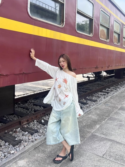 Blusa de Protección Solar con Cuello Ancho y Hombros Descubiertos - Manga Larga para Mujer - Image 13