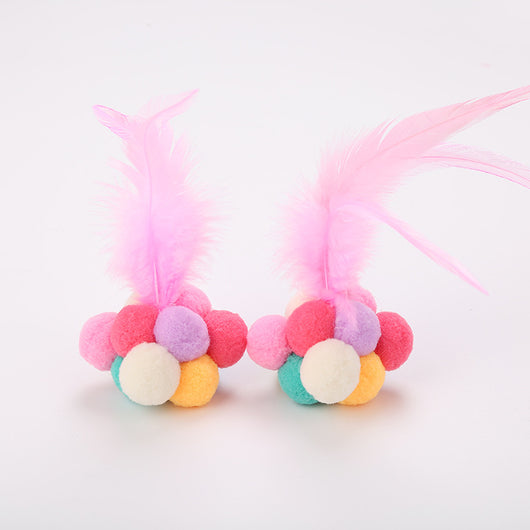 Two cat toys with white feathers and colorful pom-poms in light blue, peach, and white. - Image 6