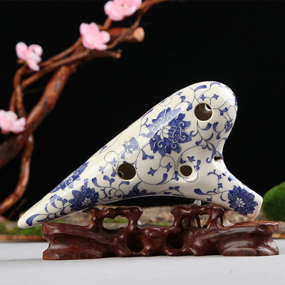 Ocarina de Cerámica Azul y Blanco - 12 Orificios en Do Alto - Image 4