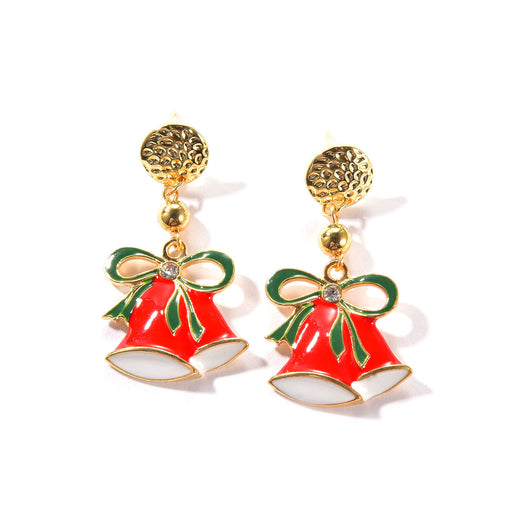Aretes Navideños Campanas Doradas con Cristales Brillantes