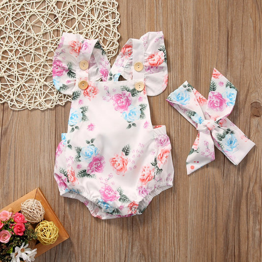 Conjunto Infantil Floral con Volantes - Vestido y Pantalón Dos Piezas para Niña
