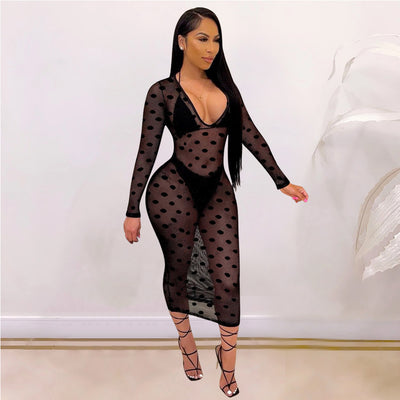 Traje de Baño Tres Piezas Lunares con Tul Transparente - Image 3