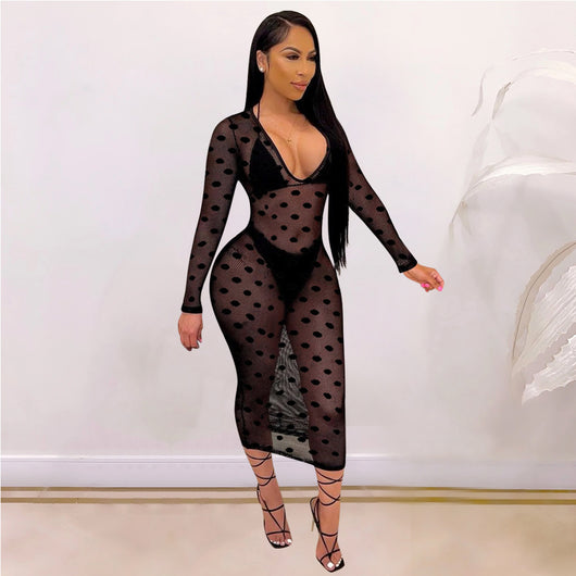 Traje de Baño Tres Piezas Lunares con Tul Transparente - Image 3