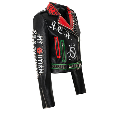 Chaqueta de Cuero Motociclista Slim Fit con Tachuelas y Estilo Punk - Image 10
